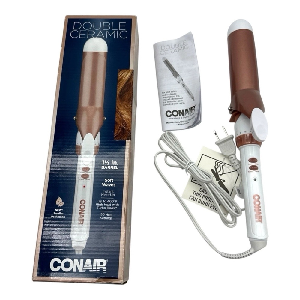 Conair Double Ceramic Curling Iron With 1.5” Barrel . 30 Heat Settings. New